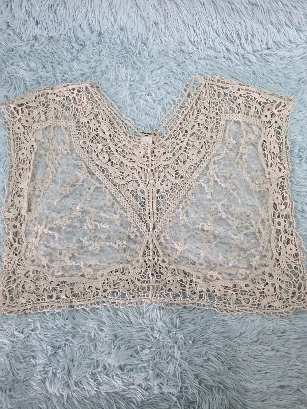 Vivid Importers Cream Crochet Lace V-Neck Camisole Boho Tank L